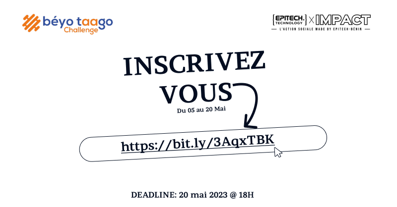 EpitechBenin's tweet image. Pour sa 3ème édition du Beyo Taago, Epitech X Impact, le volet RSE d'Epitech Bénin, souhaite accompagner les associations béninoises en offrant à leurs bénéficiaires une formation gratuite d'une semaine sur des thématiques telles que le numérique, l’entrepreneuriat, la robotique,…
