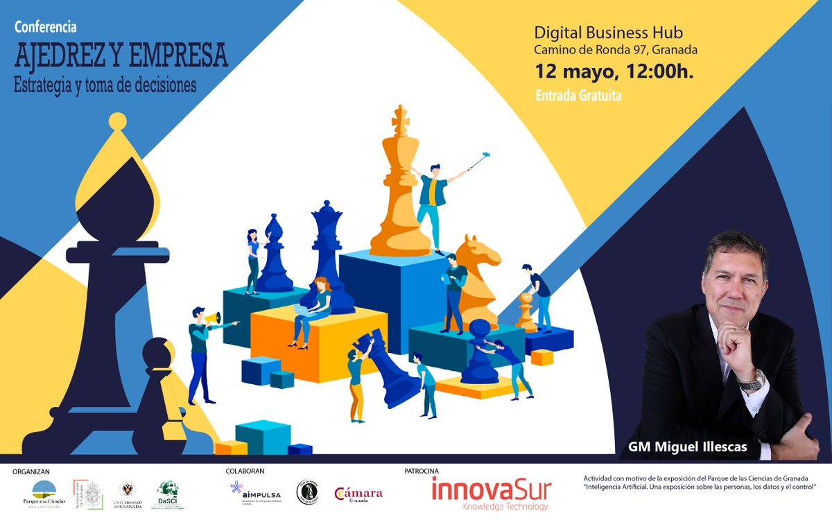 🏆 Aprende cómo el ajedrez puede impulsar tu negocio en la conferencia "#Ajedrez y #Empresa: Estrategia y Toma de Decisiones" con Miguel Illescas, Gran Maestro Internacional y 8 veces campeón de España 💼🚀 
¡Inscríbete ya! camaragranada.org/evento/servici… #AjedrezYEmpresa #MiguelIllescas
