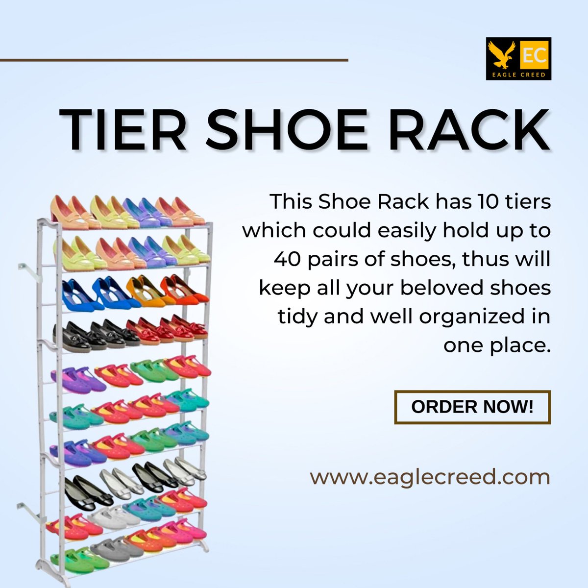 Eaglecreed_'s tweet photo. Tired of shoes everywhere? Check out our 10 Tier Shoe Rack! Holds up to 40 pairs, compact size, easy assembly, and easy to clean. #ShoeRack #TidyHome #EasyAssembly #HomeOrganization 👞👠 https://t.co/MQwh5kCr0A