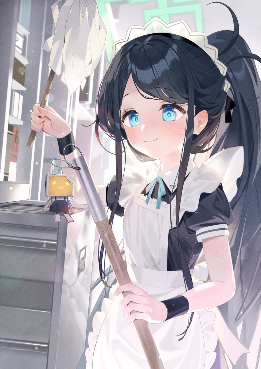 aris (blue archive) 1girl solo apron duster maid blue eyes maid headdress  illustration images