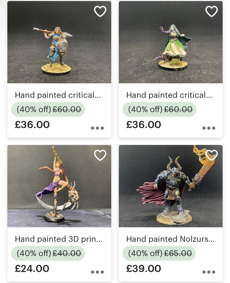 KoboldStarPaint's tweet photo. Bank holiday and payday sale, get 40% off many models in store, get what you can quick only one of each in stock of most items https://t.co/Y4h0XDcAJO #dnd #etsy #miniaturepainting #sale https://t.co/CRQXoLtL0V