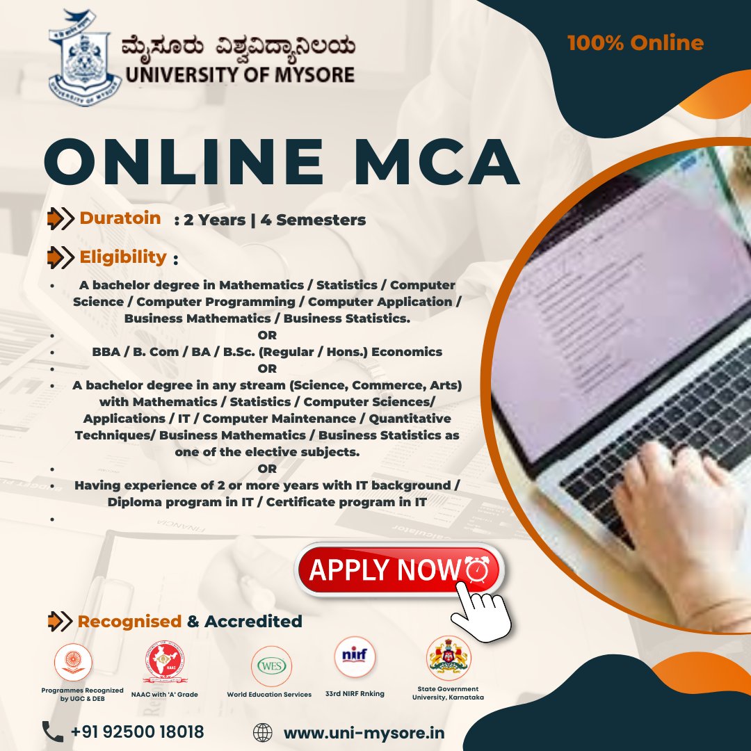 'Be educated so that you can change the world.'

Get degree in online MCA (Master of Computer Application).
Apply Now - uni-mysore.in/online-mca-deg…

#MCA #OnlineMCA #onlinedegree #onlinecourses #onlineeducation #OnlineUniversity
