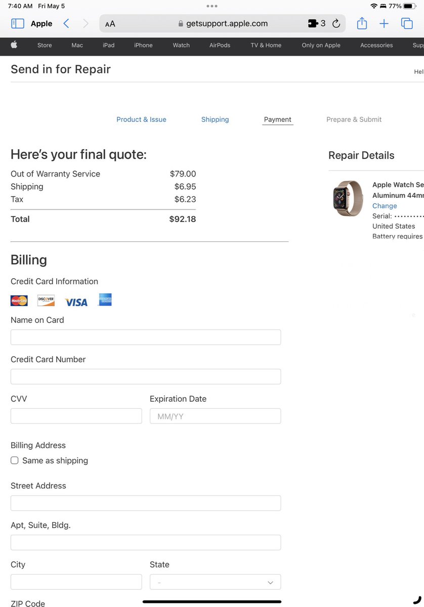 @gruber I am getting a battery replacement for my ancient S4 Apple Watch and I noticed @apple doesn’t support Apple Pay for repairs. Any idea why?