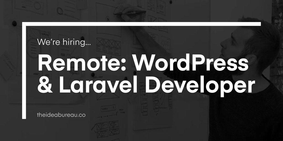 We're hiring a remote WordPress &amp; Laravel developer to join our team! More details in the link below.

💰 Up to £40k salary, DOE
🕖 Remote/flexible hours
🔥 44 days holiday 

theideabureau.co/about/join-the… 

RTs would be appreciated, DM's open to chat 🙂