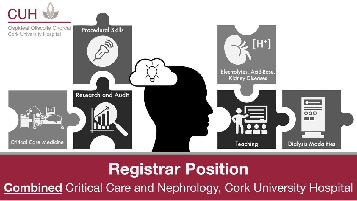 CUH hiring registrar for 12mo training post combining 6mo Renal / 6 months ICU from July 2023. Post well suited to those considering a career in an acute hospital specialty and counts towards ICM training req’s. Enqs to john.mcnamara@hse.ie