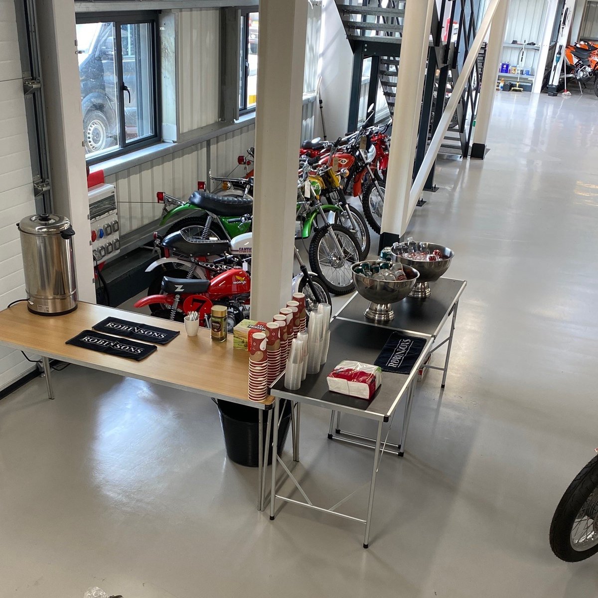 Motorcyclesolo's tweet photo. That's us all set up to welcome the @BSMotorcycles club tomorrow #shouldbegood @YorkshireTea https://t.co/HUJoxymXPP