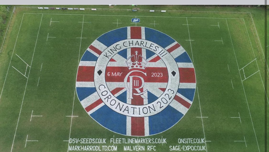 #KingCharlesCoronation #KingCharles  how good are <a href="/FleetLM/">Fleet Line Markers</a> for this brilliant piece of artwork on our first team pitch. <a href="/NorthMidsRFU/">North Midlands RFU</a> <a href="/RFU/">Rugby Football Union</a> <a href="/Worcesternewsp3/">Worcester News Sport</a>