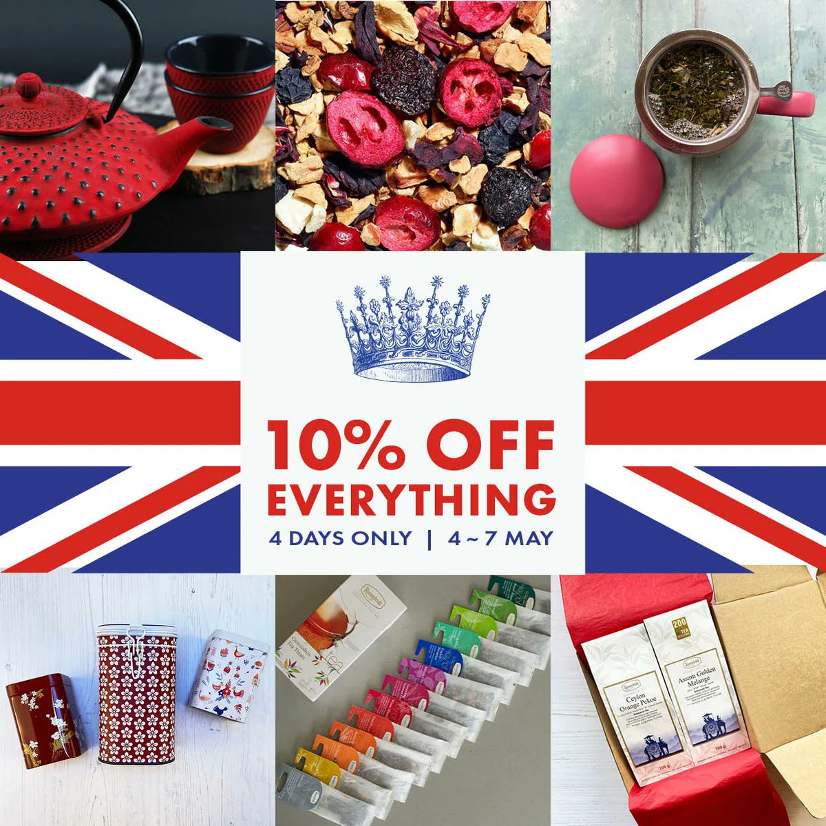 👑 Celebrate the King's Coronation with Cup of Tea! 
🧡 10% OFF EVERYTHING 
👉 4 DAYS ONLY 
📅 4th - 7th May

#cupoftea  #teasale #cupofteasale #flashsale #teadiscount #discount #tealeaves  #popthekettleon #kingscoronation #kingcharles #coronation2023 #celebratetea #celebrate