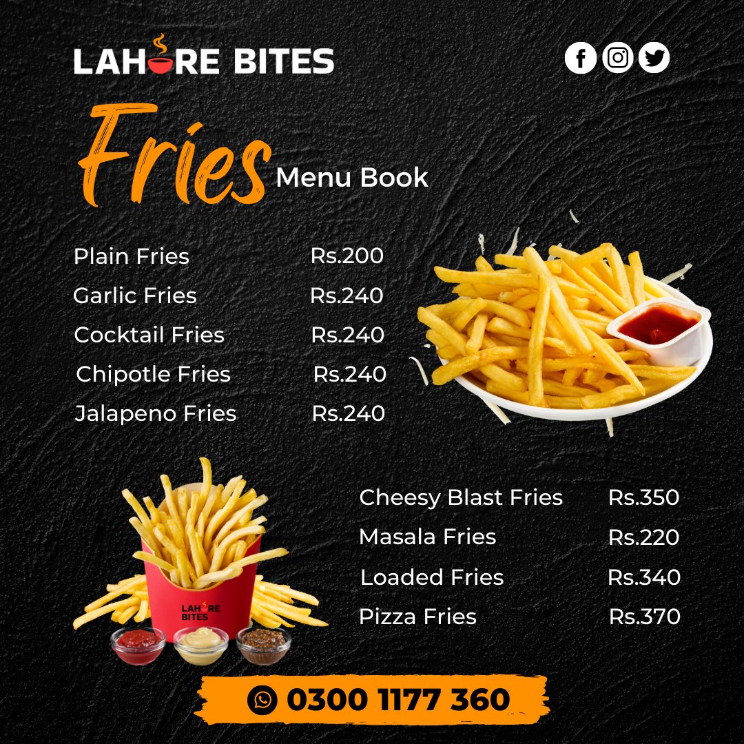 lahorebites's tweet photo. We’re serving you crunchy and crispy fries. Order your favorite fries! 😋  

Order in just one click https://t.co/TUqEGRBhoD   

#lahorebites #fries #potatochips #frieslover #potatofries #crispyfries #Crunchyfries #fastfoodlover #foodie #burgersofinstagram #friesofinstagram https://t.co/HE8wSNN8Xr