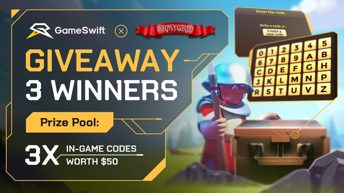 GameSwift_io's tweet photo. Prepare for the ultimate game of chess #MMO and join our #Giveaway with @armygrid♟️

3x in-game codes worth $50 for grabs!👀

To join:
1️⃣ Like + RT
2️⃣ Follow @GameSwift_io and @armygrid
3️⃣ Join https://t.co/jbJnaQyWMX and https://t.co/VenQhA3bka

🕰️ Ends May 8, 23:59 UTC https://t.co/3KgvbpaAvI