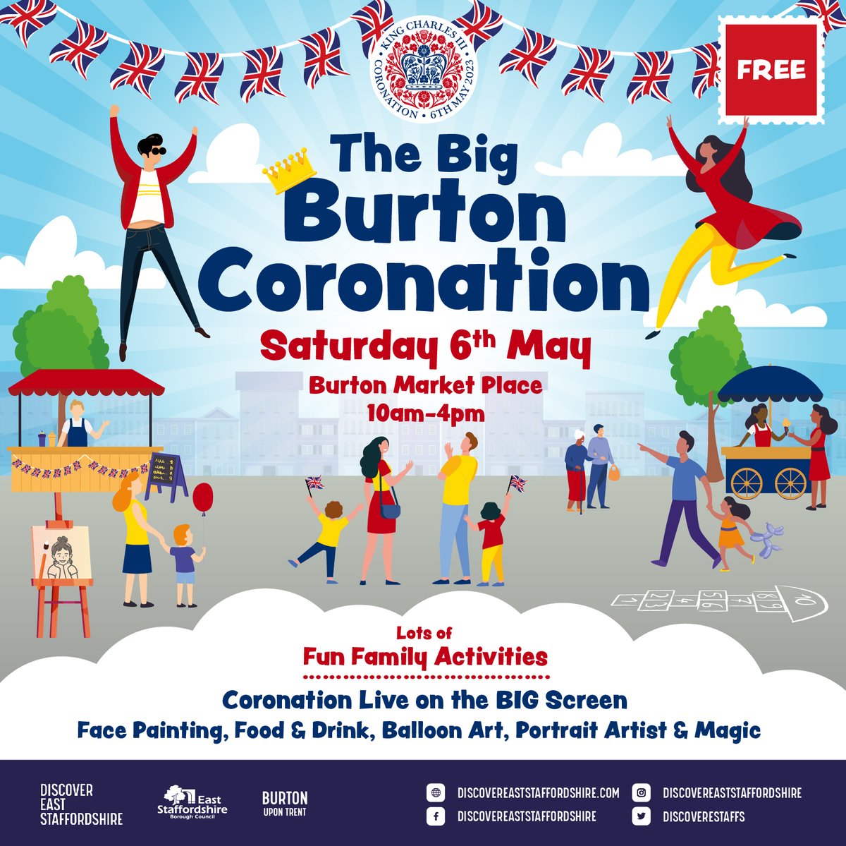 This Saturday, 6th May, The Big Burton Coronation comes to The Market Place. Enjoy a whole host of family activities, plus watch the Coronation coverage live on the big screen.

More here 👉   orlo.uk/4EvY0

#Coronation
#ThinkBurton
#BurtonuponTrent