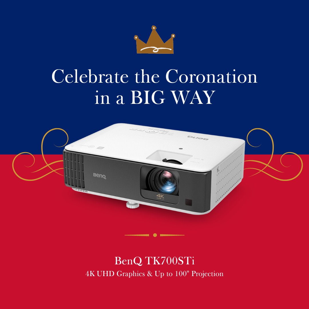 RT <a href="/PhilKellett/">Phil Kellett</a>: Enjoy the #Coronation celebrations on the big screen with our range of projectors 🇬🇧

Experience BenQ TK700STi's 4K UHD visuals and up to 150" Projection  🥂

Plus, you can connect it to your console and game all night long 🎮

Shop no…