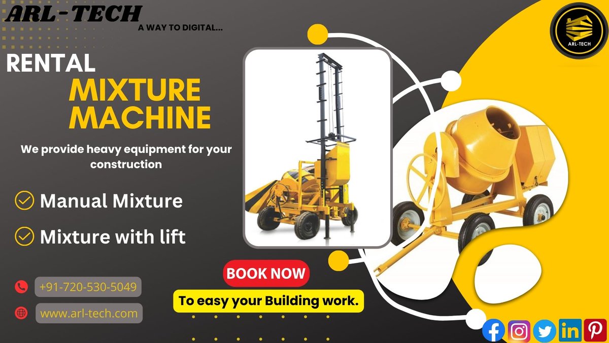 ARLTECHH's tweet photo. CAN MEET YOUR DIFFERENT REQUIREMENTS. IF, YOU REQUIRE A MANUAL OR MIXTURE WITH LIFT MACHINE, CONTACT US TODAY AT +91-720-530-5049.
website - https://t.co/PkqXS9W2U3
#construction #heavyequipment #constructionsite #Bhubaneswar #arltech #JCB #rentalequipment #Borewell https://t.co/biESdcKxGw