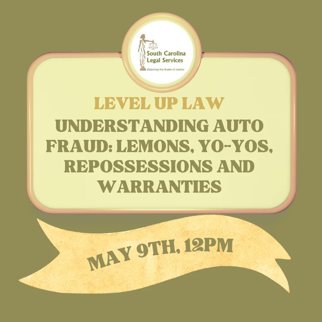 sclegalservices's tweet photo. Register for free: https://t.co/eyjTMp5N8v
Join us for next week's episode of Level of Law where we'll be discussing all things #autofraud! 🚗 🍋 📋 🪀 https://t.co/Dod4TmZJ37