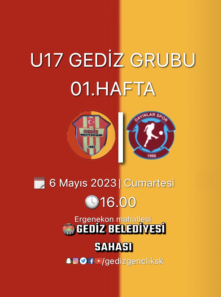 gedizgencliksk's tweet photo. U 17 Gediz Grubu Maçlarımız Başlıyor. 

🏆U17 Gediz Grubu
🗓01.Hafta
🆚Dayınlar SK
🕓16.00
🏟Ergenekon Mahallesi Gediz Belediyesi Sahası

Tüm Futbolseverleri Gediz Belediyesi Sahasına Bekliyoruz.

Gediz Gençlik Spor Kulübü 1923

#Gediz #Futbol #Amatör #Skor #Maç https://t.co/DYtsgVnHR2