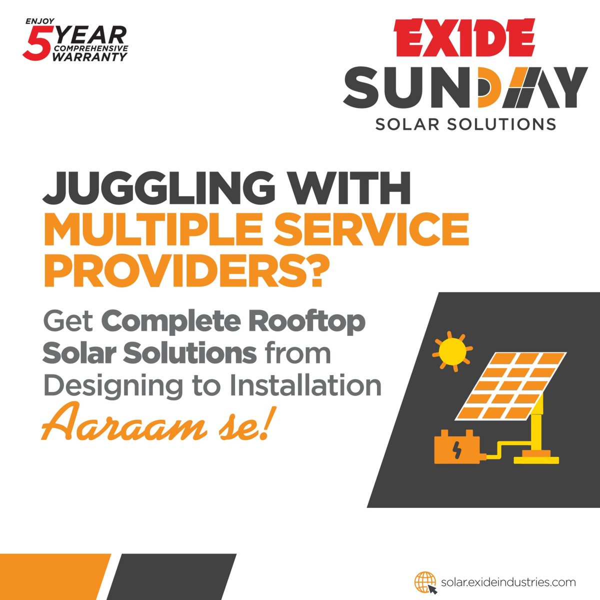 Thinking about going solar? Choose Exide Sunday from planning to design & implementation. Find everything under one roof for your rooftop solar system. Go solar, Aaraam Se!
Know more solar.exideindustries.com
#Exide #SustainableEnergy #SundayLiving #Exidesolar