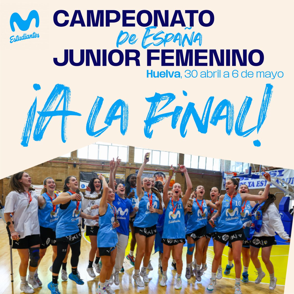 MovistarEstu's tweet photo. ¡A LA FINAL, A LA FINAL, A LA FINAL!
#FEBJuniorF2023
@unicajaCB 53-66 @movistar_es Estudiantes 

Queremos ser campeonas de España y mañana toca seguir disfrutando de este camino. https://t.co/2ejXqxt1dE