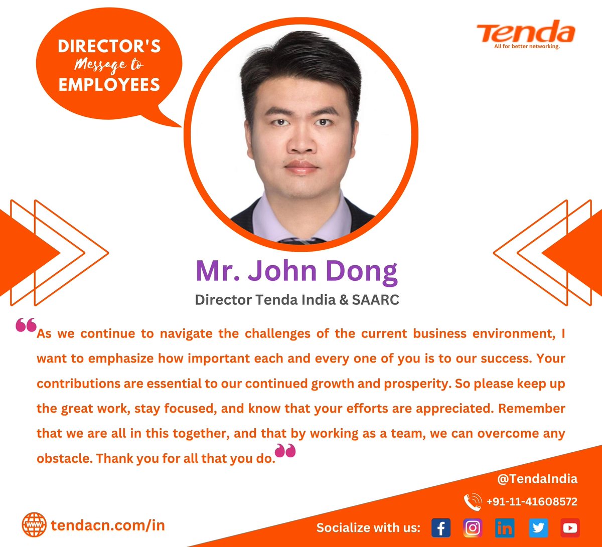 TendaIndia1's tweet photo. 𝗧𝗲𝗻𝗱𝗮 "𝗔𝗹𝗹 𝗳𝗼𝗿 𝗯𝗲𝘁𝘁𝗲𝗿 𝗻𝗲𝘁𝘄𝗼𝗿𝗸𝗶𝗻𝗴."

𝗙𝗼𝗹𝗹𝗼𝘄: Tenda India

𝗞𝗻𝗼𝘄 𝗺𝗼𝗿𝗲: https://t.co/bxSfXDfk6Z

#DirectorMessage #employees #employer #Tenda #India https://t.co/xnb9UZcTK2