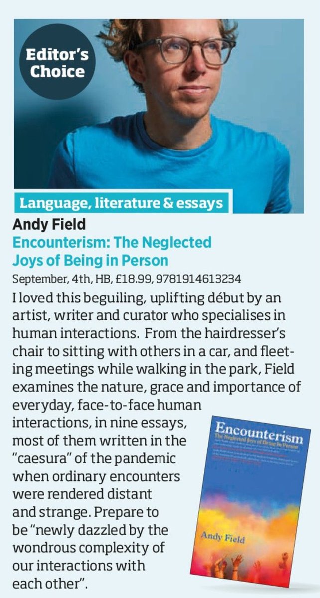Congratulations to Andy, of  @andyandbeckie, on the official launch of his début book Encounterism - The Neglected Joys of Being in Person, last night at <a href="/BurleyFisher/">Burley Fisher Books</a> books, published by <a href="/septemberbooks/">September Publishing</a>: 
septemberpublishing.org/product/encoun…
📚🥂
#Encounterism #AndyField #SeptemberPublishing