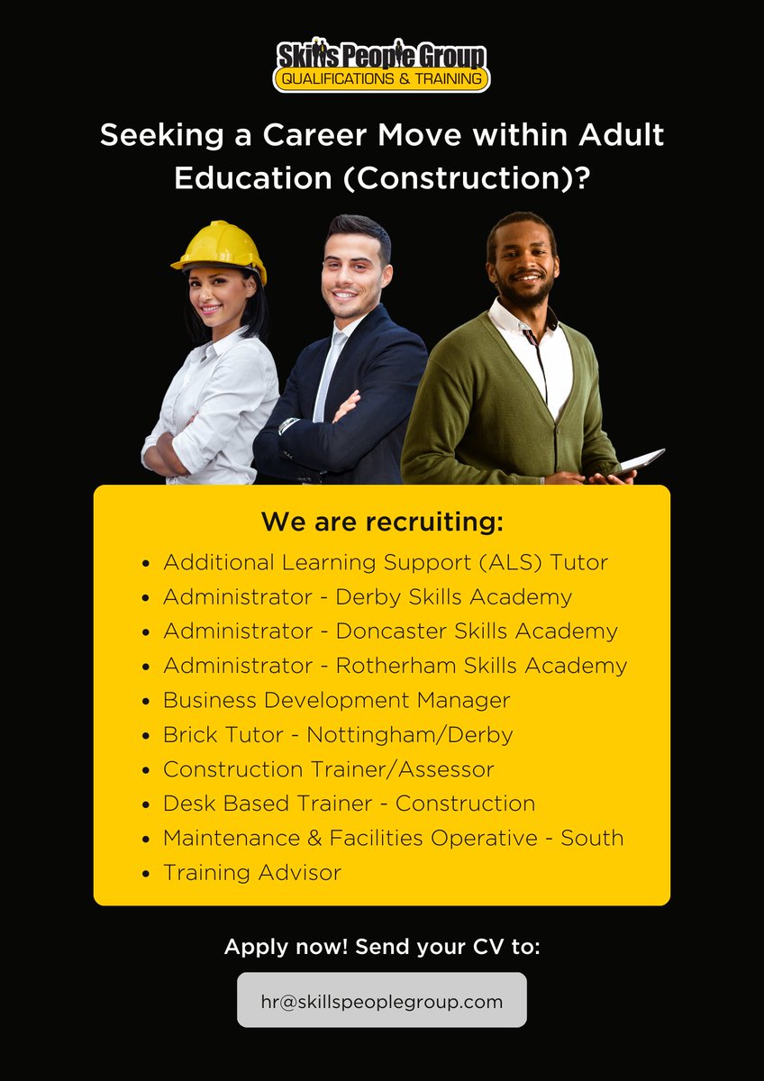 CSkillsPeople's tweet photo. Love the #education and #training sector?โ
We just updated our latest #recruitmentopportunities at various locations within the business.
Start your new #jobsearch today!๐ผ
Click on the #CVLibrary link to discover your perfect role: https://t.co/WJcLbGIFVh
#careers #construction https://t.co/6TA1WU9DOa