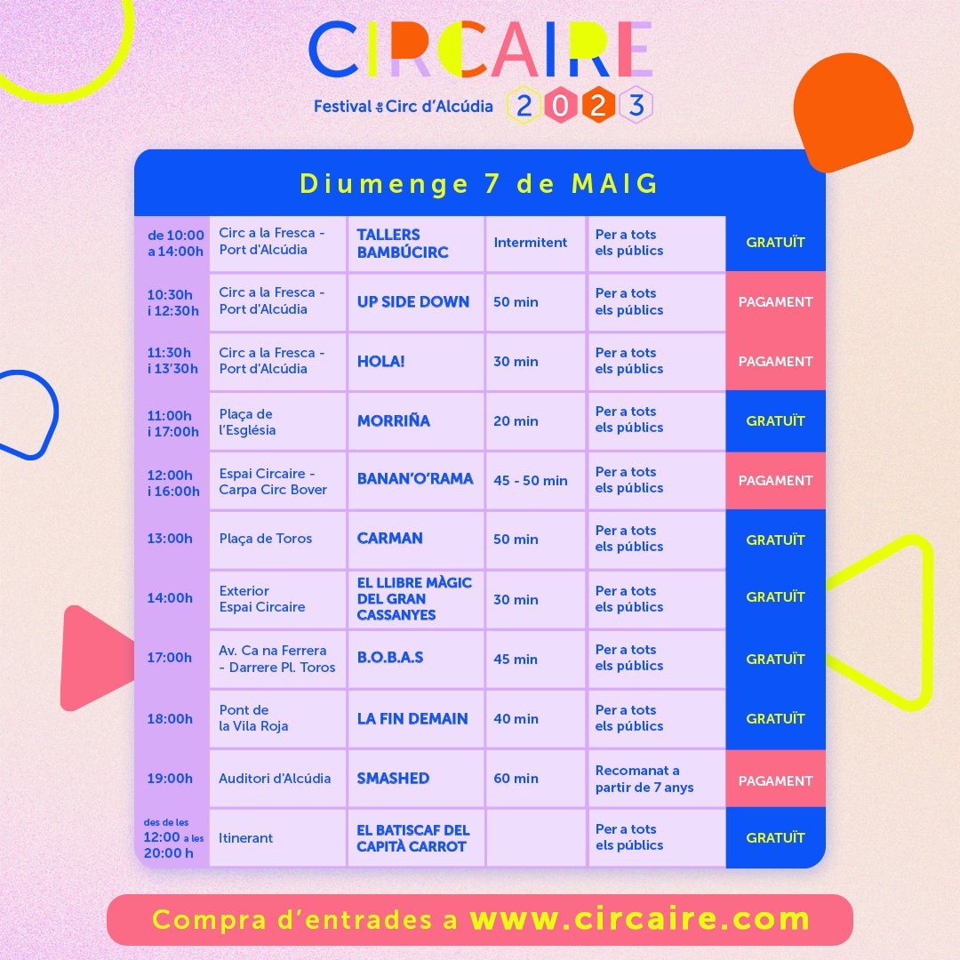 circaire's tweet image. Avui direm adeu a una edició plena de talent, art i compromís. Un compromís amb Alcúdia, el circ i voltros. Gràcies per aquest cap de setmana, #circaires ❤️.

Més info i entrades a: circaire.com