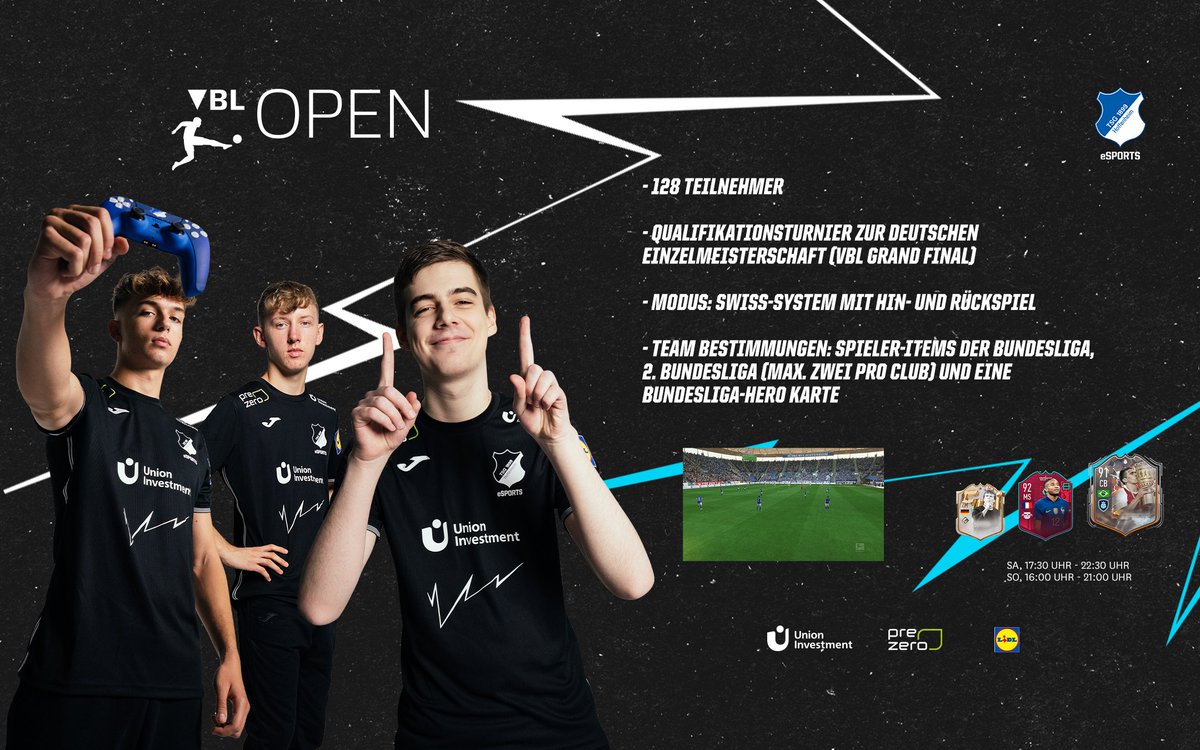 Das #TSG-Trio um <a href="/Lukas__1004/">Lukas</a>, <a href="/whiteezz05/">whiteezz05</a> und <a href="/RomeoDaReal/">Romeo_439</a> tritt morgen bei den <a href="/vbl_official/">VBL | WOW VIRTUAL BUNDESLIGA</a> Open Playoffs an.🎮

Die besten 16 qualifizieren sich für das VBL Grand Final am 10./11. Juni in Köln mit einem Preispool von 100.000 €. 🇩🇪🏆

Die #TSG-Familie drückt die Daumen!💙🤍