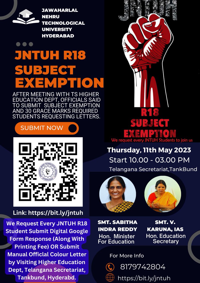JntuFrontline's tweet photo. We @JNTUH_R18 Students Sincerely Saying Thanks to All Frontline BTech Pages @BabuNuvuBtechAh @examupdt @jntuwing ,Without your Support We Can't Even Get A Single Grace Mark &amp; Special Supplies in Dec 2022.We are Again Raising Our Voice for #jntuhsubjectexemption We Need Ur Support https://t.co/ET5cW1khqF