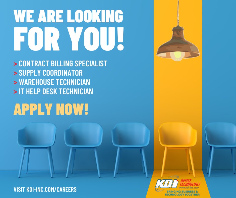 KDI is hiring for multiple positions in our Aston, PA location. No experience necessary, we will train. Visit kdi-inc.com/careers to learn more!