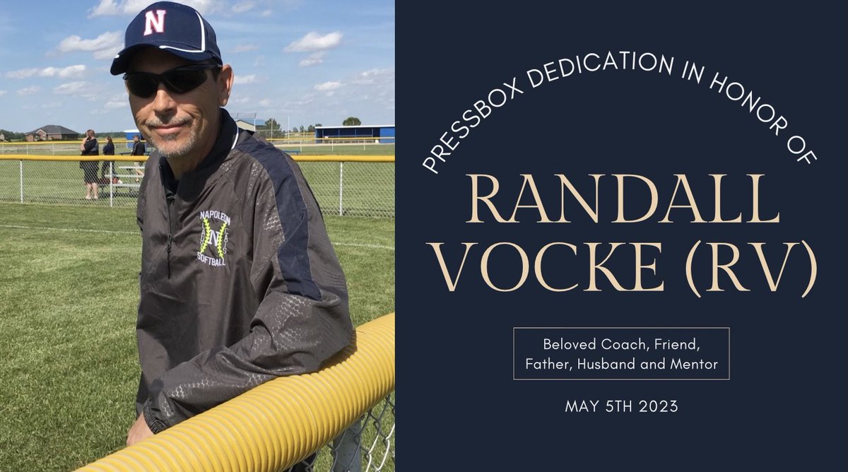 NapSoftball20's tweet photo. Come out and help us recognize  RV as we dedicate our Pressbox in his honor for all he did for this program. Dedication with start at 4:30 https://t.co/MSVbYmZHqY