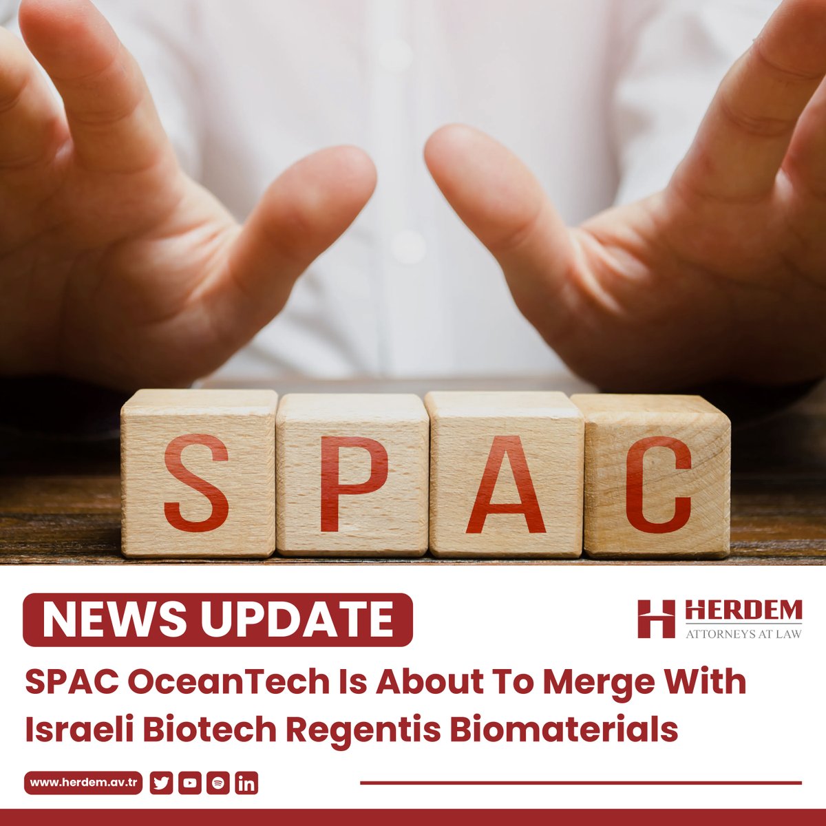 OceanTech I (NASDAQA:OTEC) has entered into a definitive agreement to combine with regenerative medicine company Regentis at a $95 million valuation.

#SPAC #mergersandacquisitions #herdem #attorneysatlaw