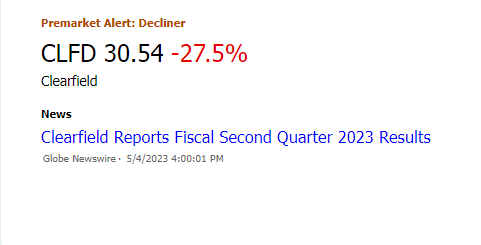 Chameleon 🦎 on Twitter: "$CLFD #Clearfield declines in premarket