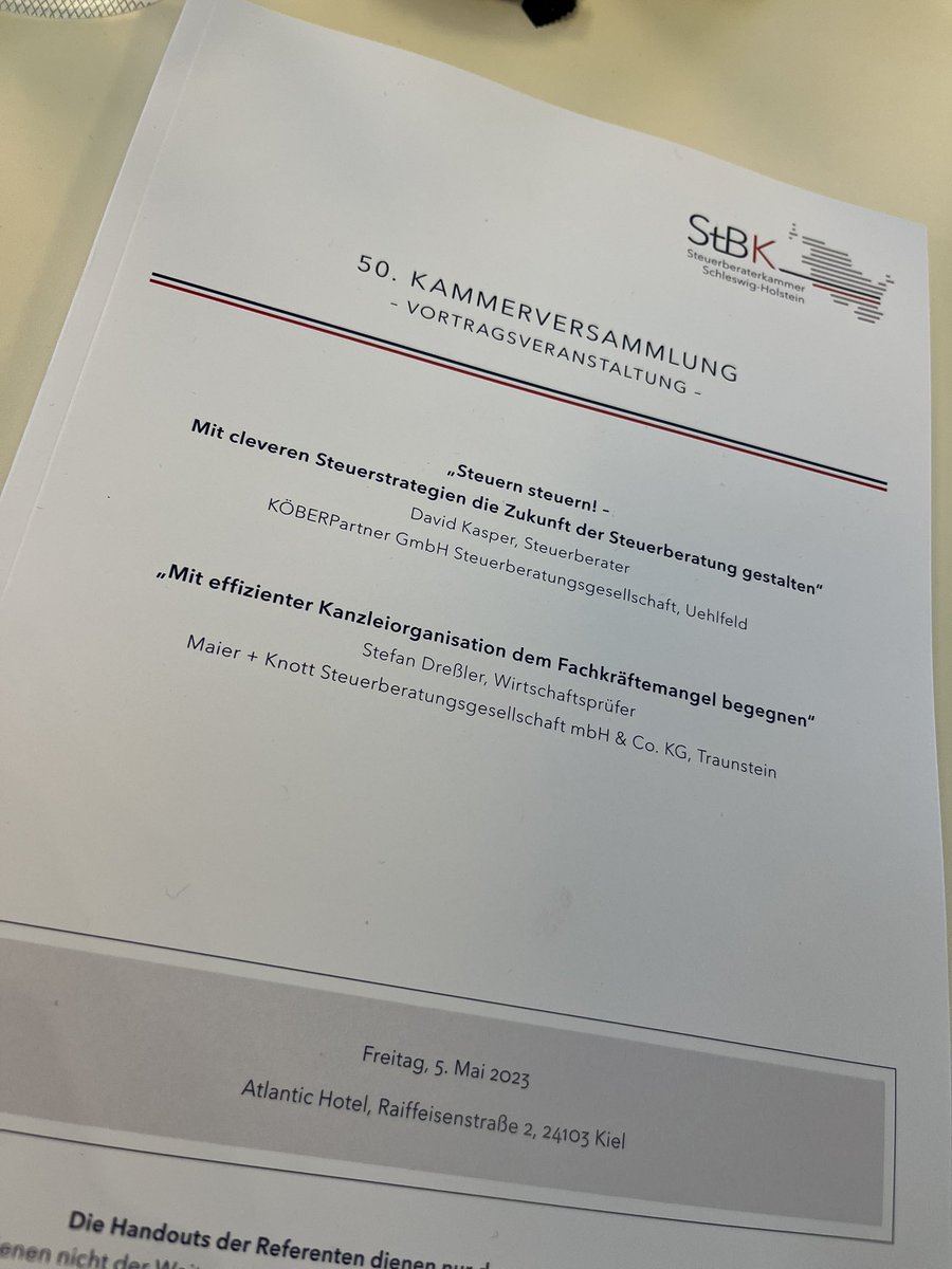 Heute bin ich zu Gast in Kiel bei der @steuerberaterkammer Schleswig-Holstein! Ich freu mich im Rahmenprogramm der Kammerversammlung Impulse setzen zu dürfen