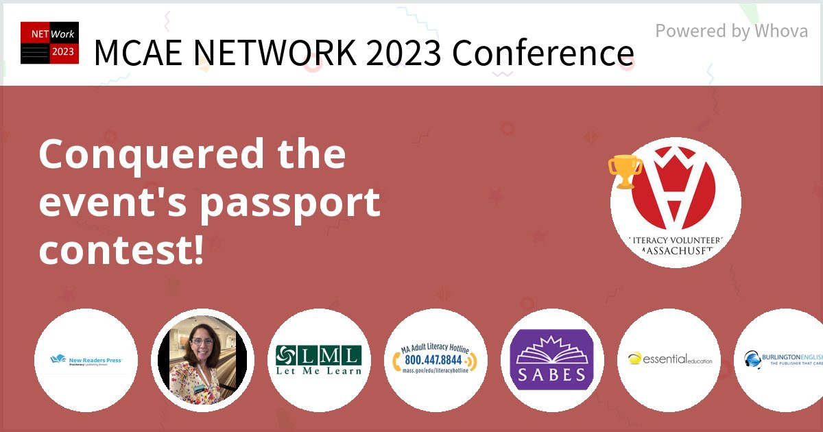 I just conquered the Event Passport Contest at MCAE NETWORK 2023 Conference! @MAAdultEd #NETWORK2023 - via #Whova event app