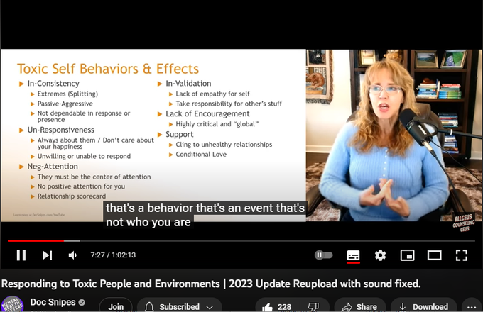 3,777 views  Premiered on 3 May 2023  Counselor Toolbox Podcast | Counseling CEUs | CPD  Episodes 1-399
Dr. Dawn-Elise Snipes is a Licensed Professional Counselor and Qualified Clinical Supervisor.  She received her PhD in Mental Health Counseling from the University of Florida in 2002.  In addition to being a practicing clinician, she has provided training to counselors, social workers, nurses and case managers internationally since 2006 through AllCEUs.com 

#toxic #relationship #attachment 
📢SUBSCRIBE and click the BELL to get notified when new videos are uploaded. 
If this video has helped you, please consider donating to support the channel Cashapp: 💲DocSnipes  Paypal: https://DocSnipes.com/Donate  YouTube:  DocSnipes.com/Join
💻 Online course based on this video can be found at 
https://AllCEUs.com Unlimited continuing education CEUs $59 
⭐ Specialty Certificate Programs and Masterclasses in Case Management and Counselor Certification beginning at $89 https://AllCEUs.com/certif