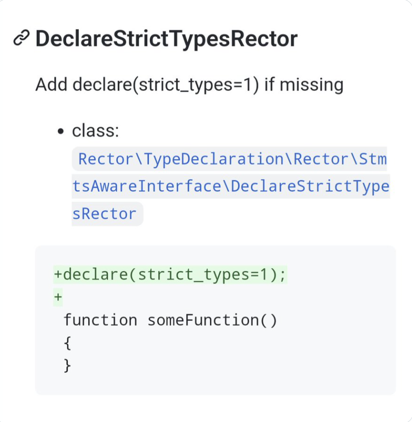 sulu's tweet image. Wooo! A new rule from @rectorphp gives you the power to add declares to your files. Thanks @VotrubaT ! bit.ly/3nePzgD
#rectorphp #php #phpdevs