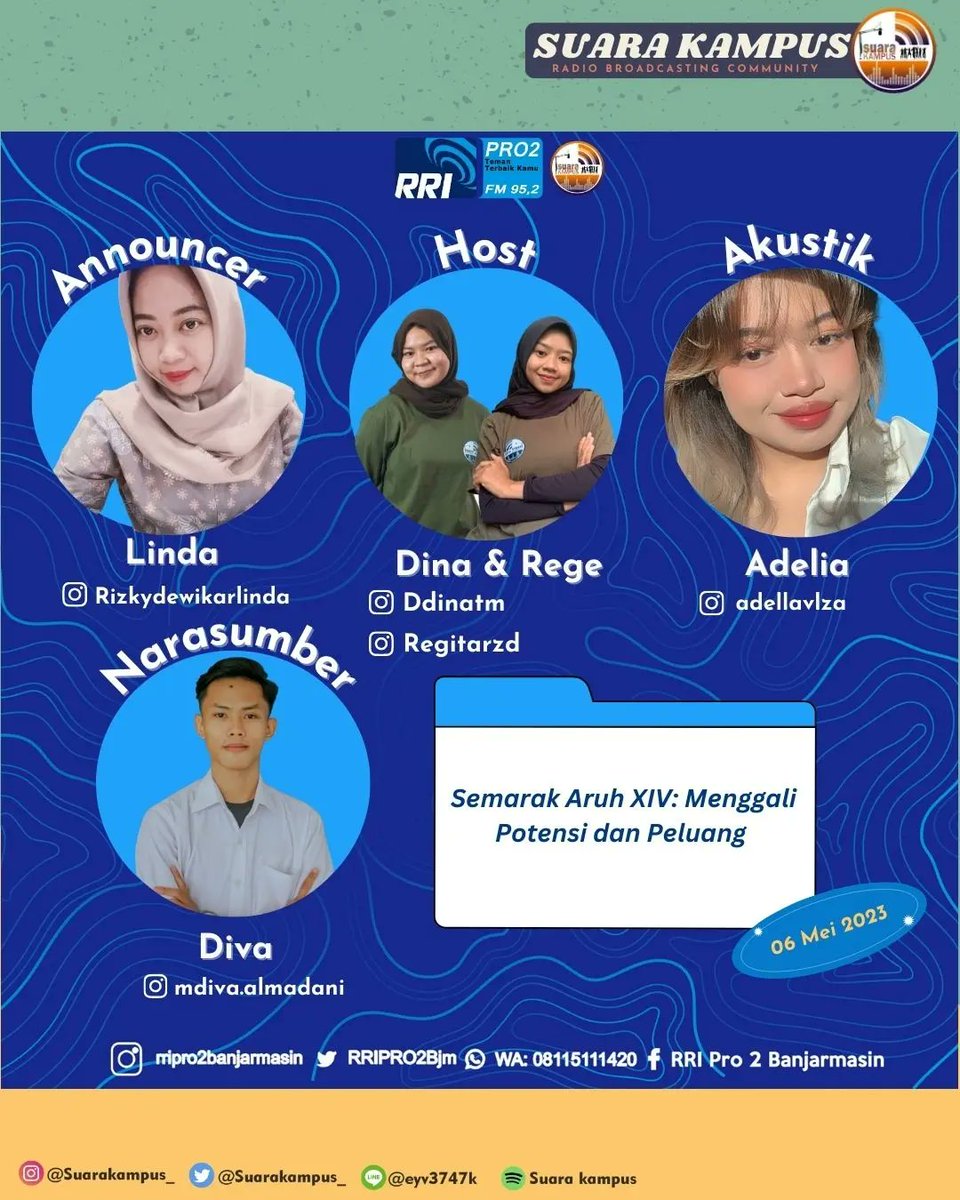 suarakampus_'s tweet photo. Hai hai Teman Pro 2!🌞

Gimana nih kabarnya? Semoga sehat selalu yaa..

Sudah memasuki bulan Mei, waktunya kita kembali siaran lagi nih! Siaran edisi minggu ini bakal membahas tema "Semarak Aruh XIV : Menggali Potensi dan Peluang". https://t.co/SRZoIS8CB3