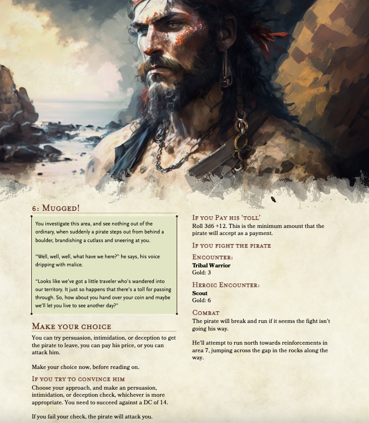 elfypunk's tweet photo. The pirate's cutlass gleams in the sun as he steps forward, his eyes fixed on you. A deadly game of cat and mouse begins as you circle each other, waiting for the right moment to strike https://t.co/Mh2kYsdXeY #solodnd https://t.co/zXV6wFbGZk