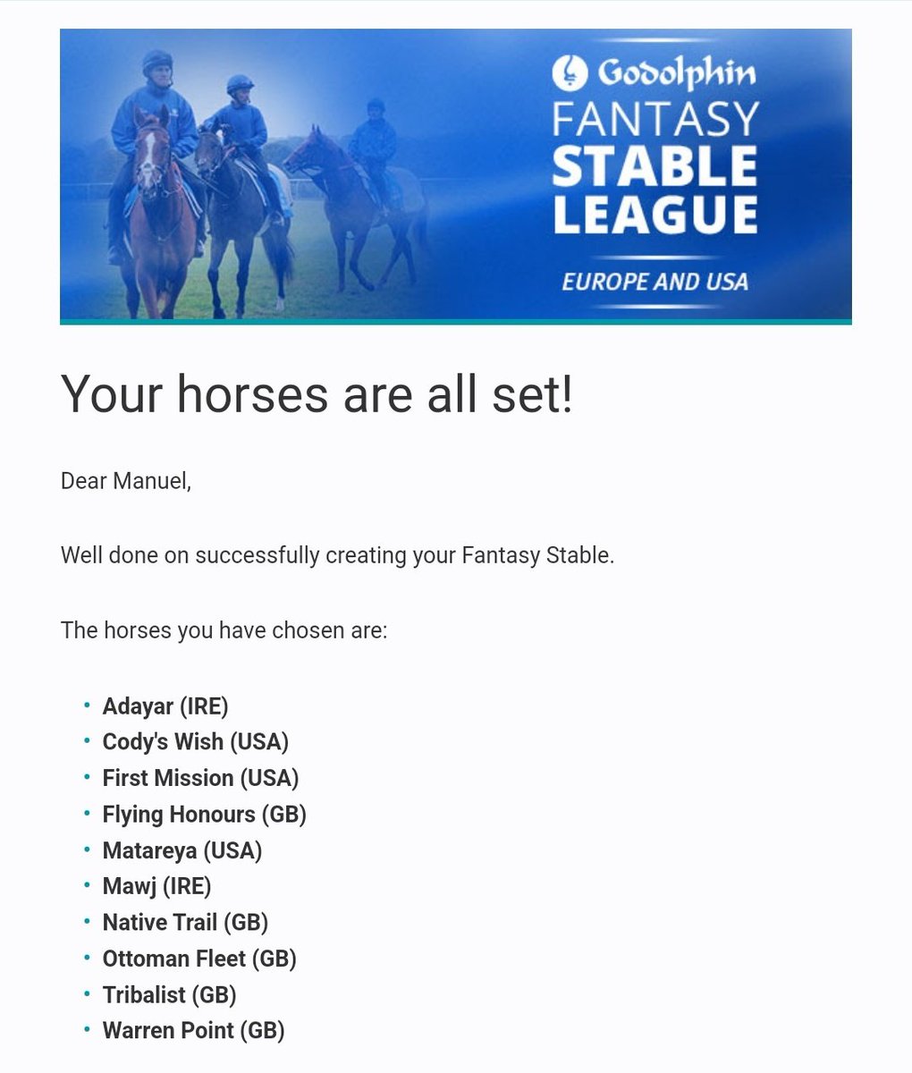 Mannysanz_53's tweet image. Se da inicio a una nueva Fantasy Stable League, Europa y Usa 2023. #TeamGodolphin a divertirse: