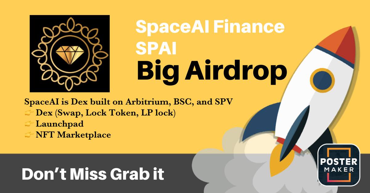 🏮Welcome to SpaceAI Community
Participate in our Airdrop and earn 300 SPAI (~$9) tokens for doing tasks.
Join airdrop bot:
t.me/SpaceAIAirdrop…
Airdrop token rewards will be distributed to your wallet address on June 5th and 5,000 lucky random participants will be rewarded.