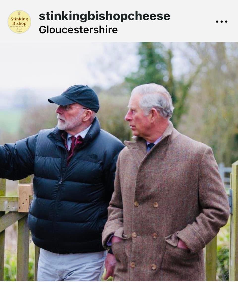 CharlieMartell1's tweet photo. Two Charles’. One to be crowned King Charles 3rd tomorrow. The other is (my father) the creator and manufacturer of Stinking Bishop cheese, which bears a Royal Warrant. #RoyalCheese #KingCharles #StinkingBishop #cheese https://t.co/5dSqThQy2B