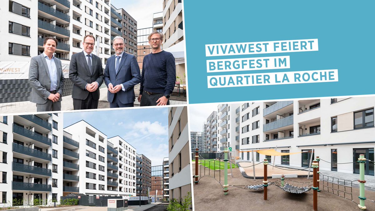 Vivawest_Wohnen's tweet photo. Halbzeit beim Bauvorhaben La Roche: Hier entstehen 225 neue Wohnungen in #Düsseldorf: #VIVAWEST-Chef Uwe Eichner feiert heute Bergfest mit @drkeller2020, OB @Duesseldorf, und Projektpartnern der ZECH Bau SE und der Schlun-Gruppe. https://t.co/XMw7qpIsfd https://t.co/ip5OWmbjwN