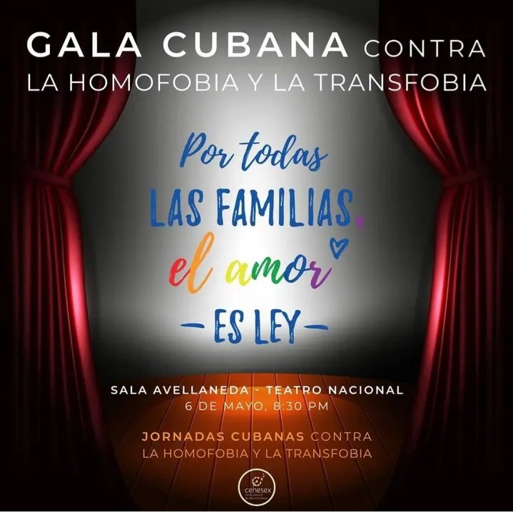 Meridamisio's tweet photo. 🏳️‍🌈 Gala Cubana Contra la Homofobia y la Transfobia.Este sábado 6 de mayo  Gala cultural por las XVI Jornadas Cubanas Contra la Homofobia y la Transfobia que tendrá lugar en la Sala Avellaneda del Teatro Nacional a las 
🇨🇺 Te esperamos, por todas las familias, 
#ElAmorEsLey https://t.co/jMvjHY5rsZ