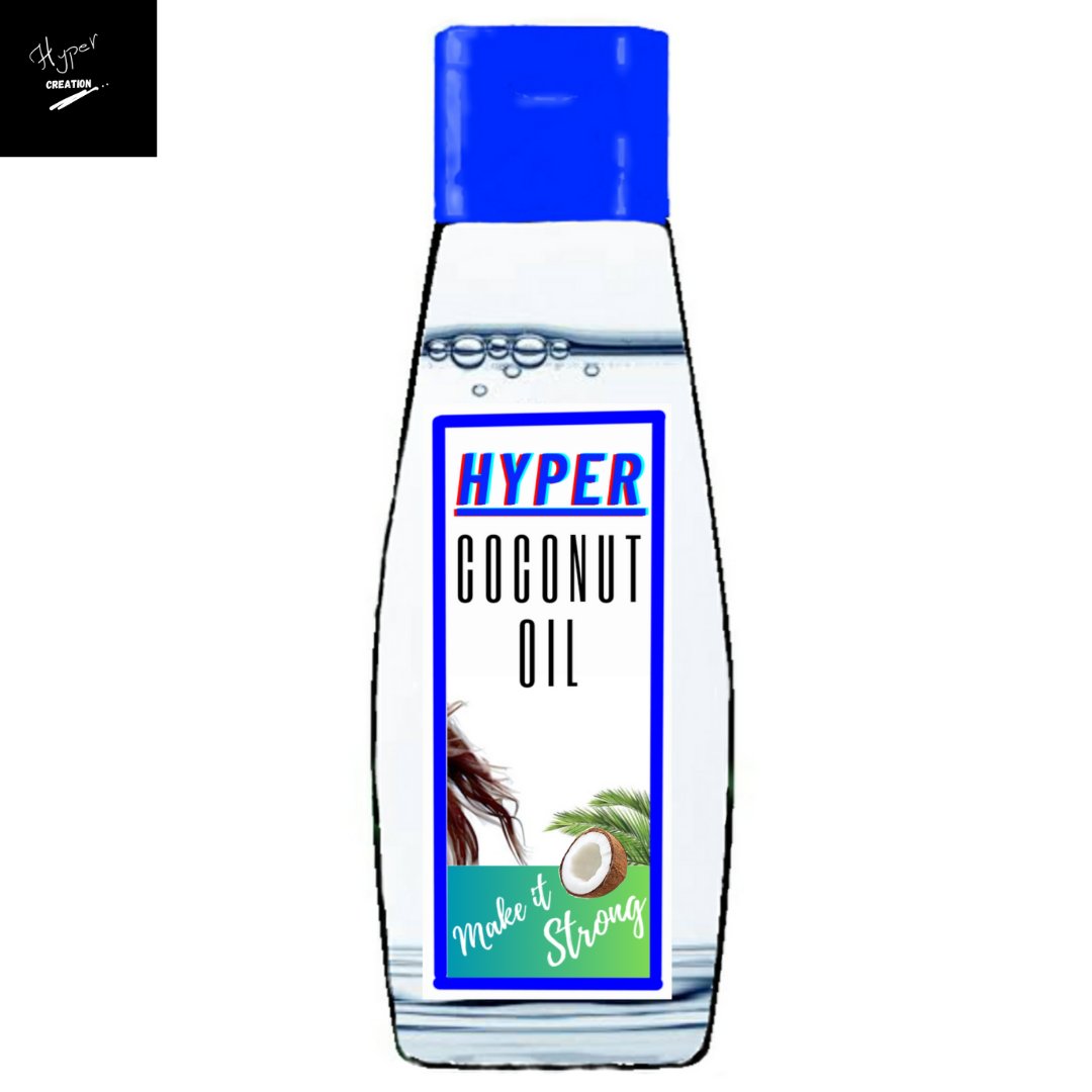 Product name: Hyper Coconut Oil Product type: Hair Oil Colour: Miscellaneous Tagline: Make it Strong Logo: Hyper_Creation In this pic as you can see we have added all the basic things and elements which are required to make a product look attractive and appealing. #Hyper_Creation