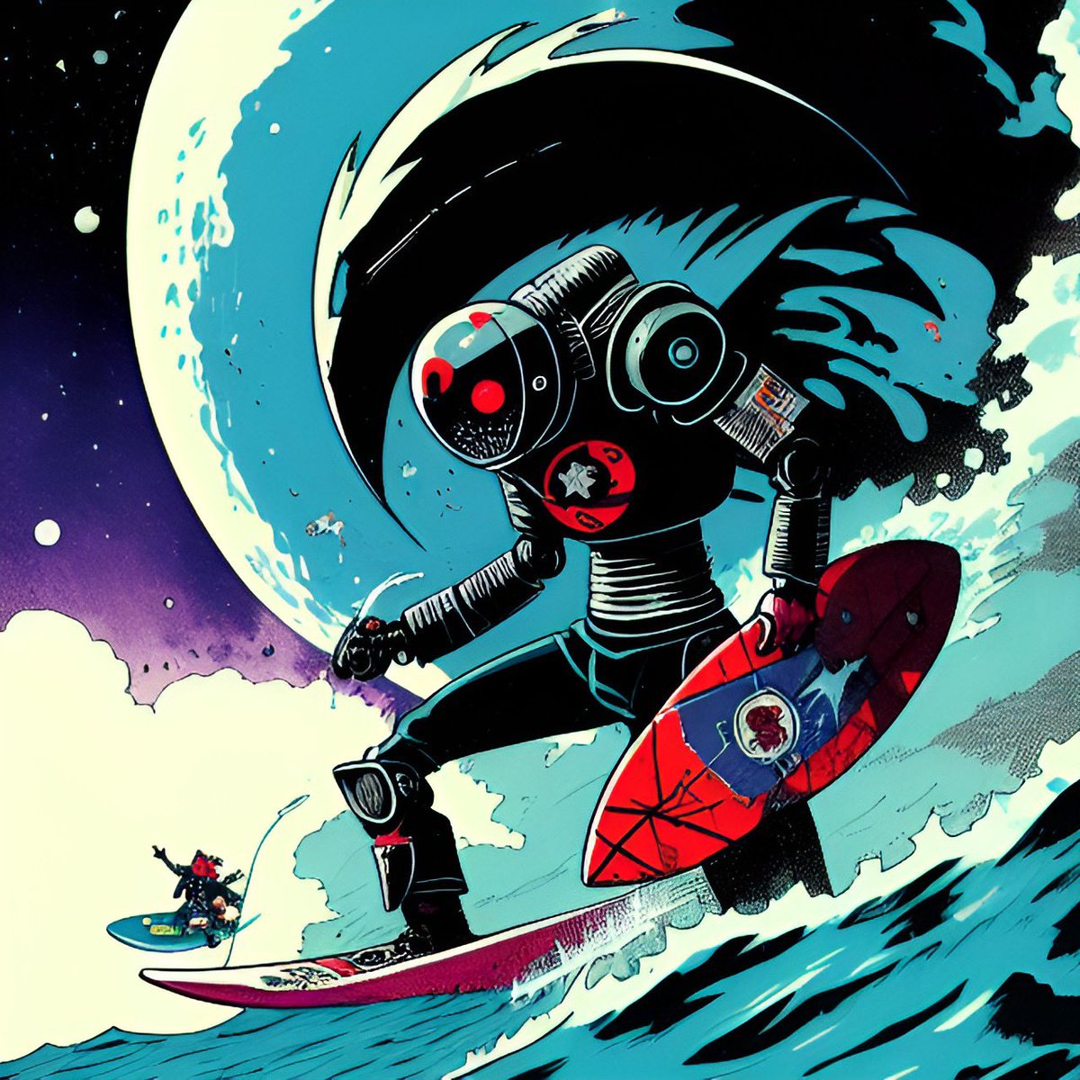 Start using ai to make band posters and album covers #AIArtwork #music #guitar #robot #surfmusic