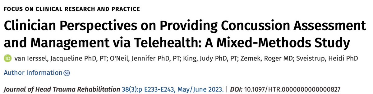 Working on #concussion and #telehealth? Happy to share our new article led by @JvanIerssel @DrJudyKing @Heidi_Sveistrup, Dr. Zemek @uOHealthRes @UORehab @bruyerecare @CHEO