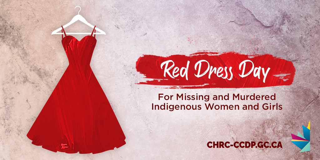 CdnHumanRights's tweet photo. Every May 5th, we commemorate #RedDressDay and remember all the missing and murdered Indigenous women, girls and 2SLGBTQQIA+ people who have been victims of gendered and racialized violence. https://t.co/edatqSSe3a