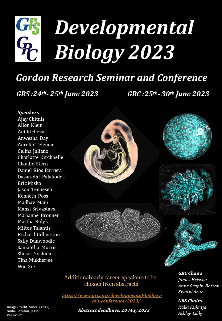 There is a great line-up of speakers at the GRC Developmental Biology (June 25-30, Mount Holyoke). Sign-up until May 29. Many short talk slots available if you sign-up until May 21. grc.org/developmental-…