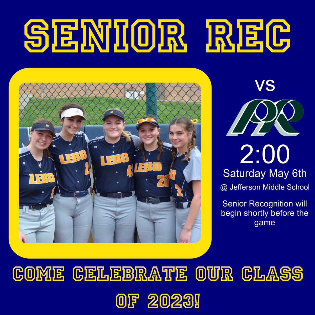 Come celebrate our class of 2023 tomorrow before the 2:00 game!!