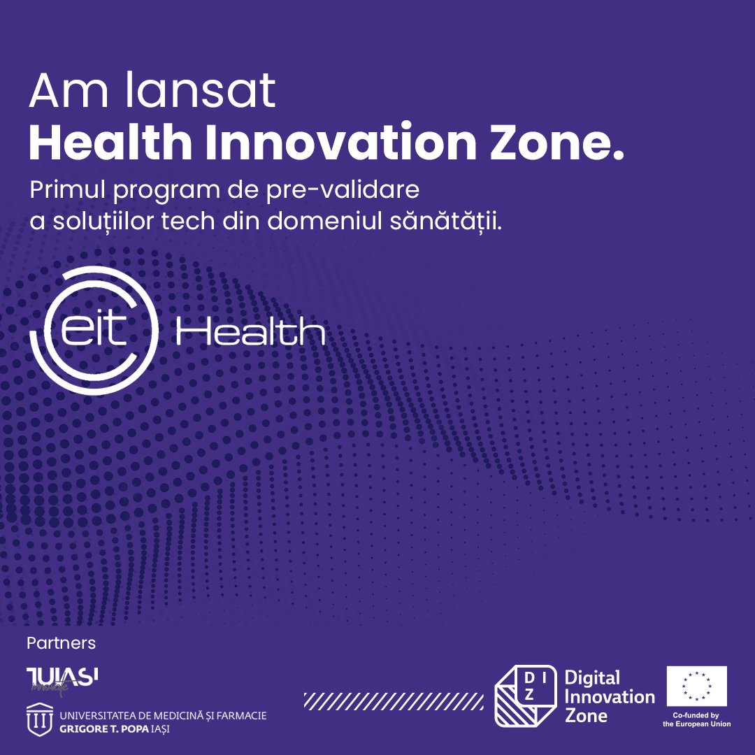 Today, we launched a new project by DIZ: Health Innovation Zone (HIZ)! 

HIZ is the first pre-validation program for health tech solutions, supported by <a href="/healthinnostars/">EIT Health InnoStars</a> &amp; our innovation partners: <a href="/tuiasi/">Politehnica Iasi</a> and <a href="/umfgrigoretpopa/">UMF Grigore T. Popa Iași</a> 🙌

Learn more here 👉 bit.ly/3NHov4H