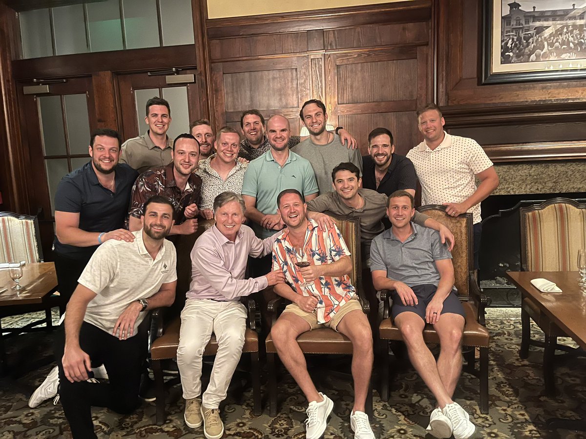 BlumpkinJr's tweet image. Had a great dinner at @TPCSawgrass last weekend for @efay9 bachelor party.  @chambleebrandel gave a hilarious toast.. not sure why he would wear that beach shirt to dinner